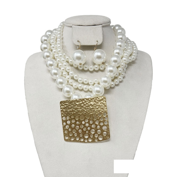 PEARL GOLD METAL NECKLACE SET ( 1351 )