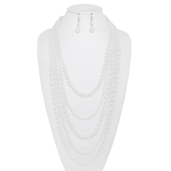 5 LINE PEARL NECKLACE SET ( 140 RWH )