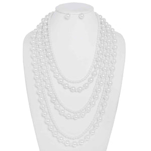 WHITE 6 LINE PEARL NECKLACE SET ( 141 RWH )