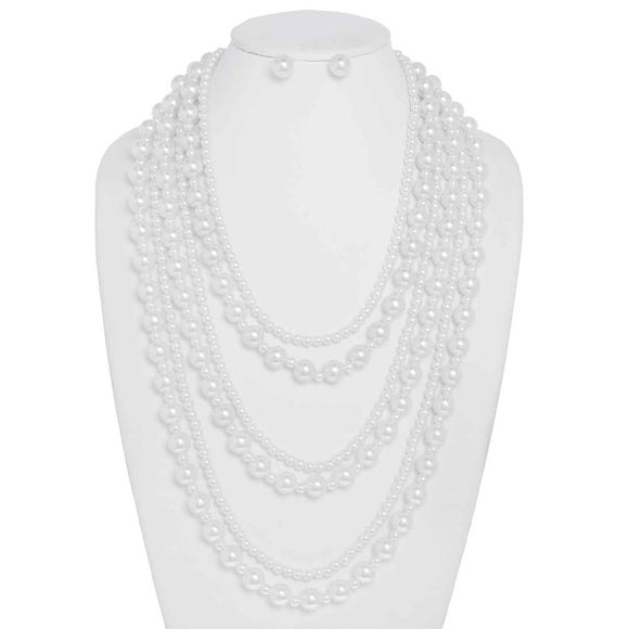 WHITE 6 LINE PEARL NECKLACE SET ( 141 RWH )
