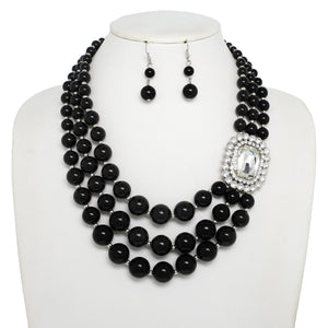 SILVER BLACK PEARL NECKLACE SET ( 150 RBK )