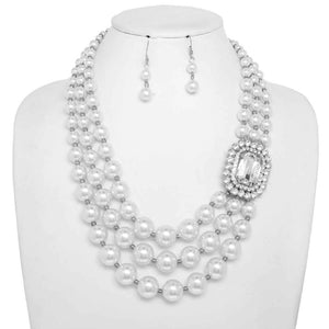 SILVER WHITE PEARL NECKLACE SET ( 150 RWH )