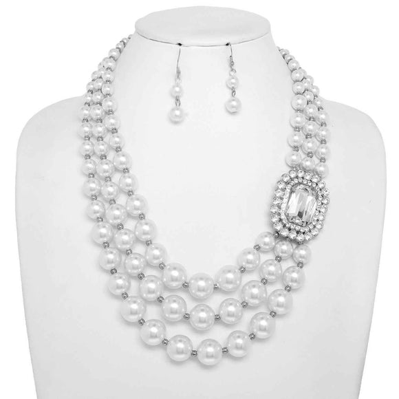 SILVER WHITE PEARL NECKLACE SET ( 150 RWH )