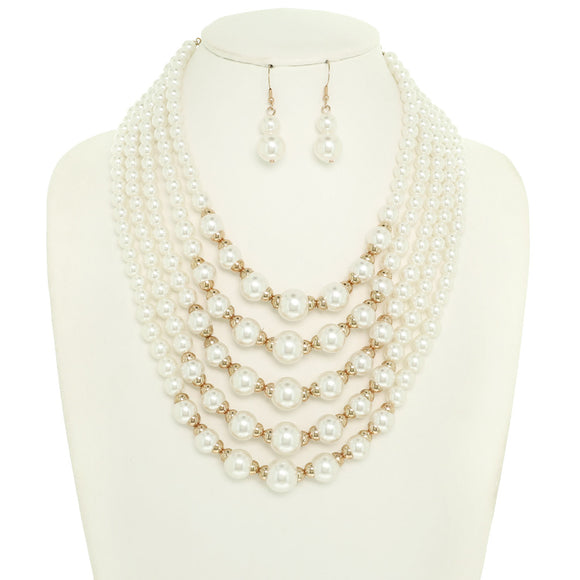 GOLD WHITE PEARL NECKLACE SET ( 1529 GWH )