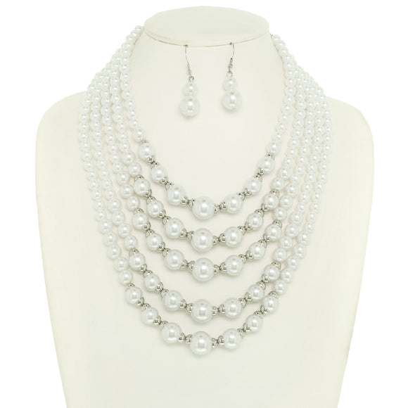 SILVER WHITE PEARL NECKLACE SET ( 1529 RWH )