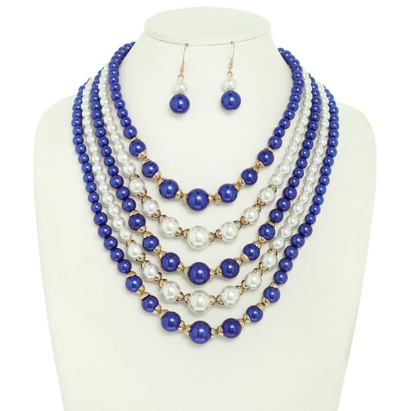 BLUE WHITE PEARL NECKLACE SET ( 1529 WRY )