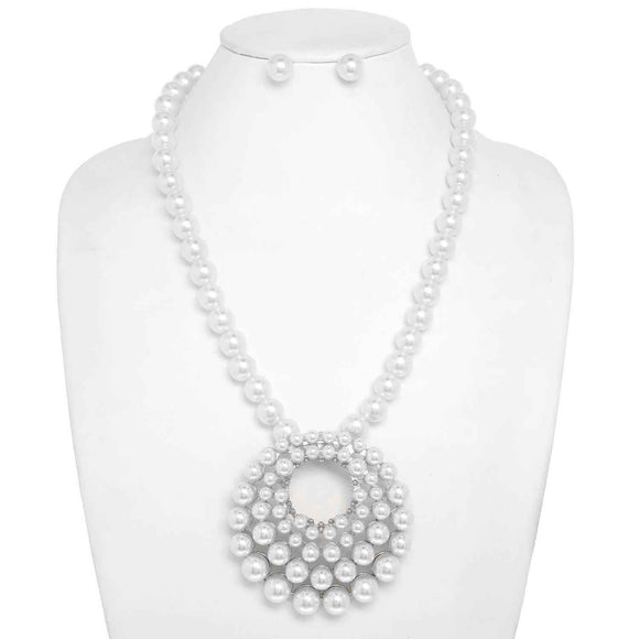 SILVER WHITE PEARL NECKLACE SET ( 152 RWH )
