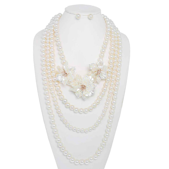 CREAM PEARL NECKLACE SET FLOWER ( 164 GCR )