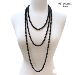 96" BLACK GLASS PEARL HAND KNOT NECKLACE ( 9608 BK )