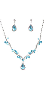 SILVER NECKLACE SET CLEAR TURQUOISE STONES ( 20040 TQSV )