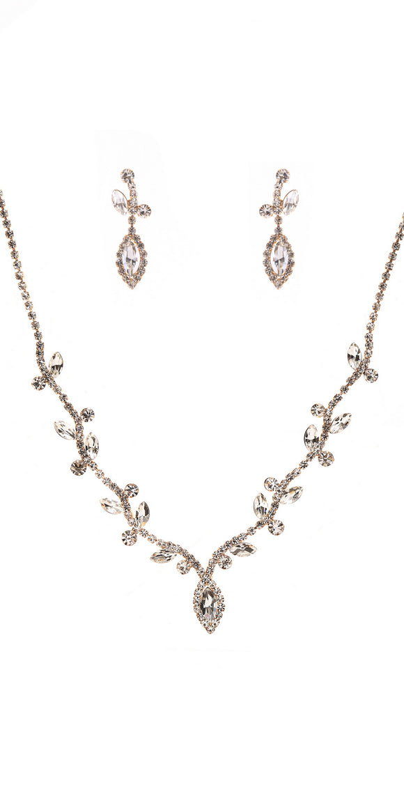 SILVER NECKLACE SET CLEAR STONES ( 22346 CLSV )