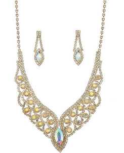 GOLD NECKLACE SET CLEAR AB STONES ( 20376 ABGD )