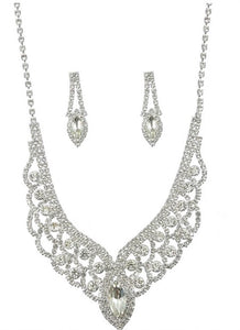 SILVER NECKLACE SET CLEAR STONES ( 20376 CLSV )