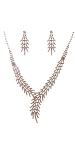 SILVER RHINESTONES NECKLACE SET CLEAR STONES ( 20654 CLSV )