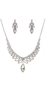 SILVER CLEAR RHINESTONE NECKLACE SET ( 22359 CLSV )