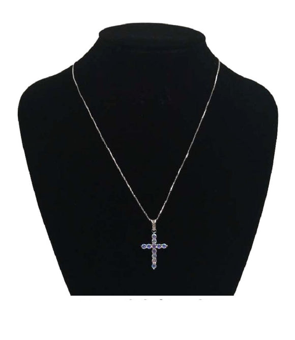 Silver Cross Necklace AB Stones ( 0017 3X )