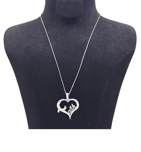 SILVER HEART NECKLACE CLEAR STONES ( 0083 3C )