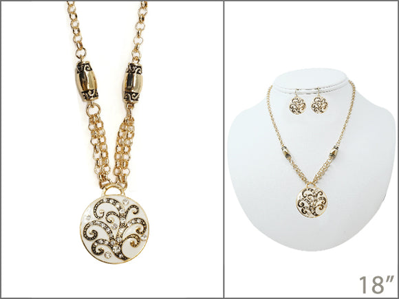 GOLD WHITE FILIGREE NECKLACE SET CLEAR STONES ( 04650 AGCRY )