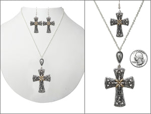 SILVER CROSS NECKLACE SET ( 04677 TT )