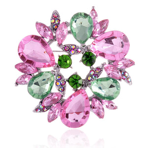 PINK GREEN Rhinestone Circular Brooch/PENDANT ( 1124 SPNG )