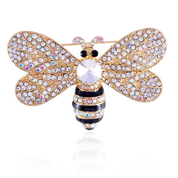 GOLD BEE BROOCH AB RHINESTONES ( 1136 GAB )