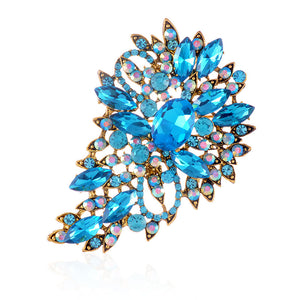 AQUA CRYSTAL FLOWER BROOCH ( 1246 AQ )