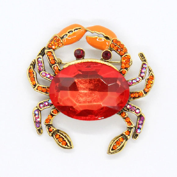 Gold Crab Brooch Orange Stones ( 1336 GOR )