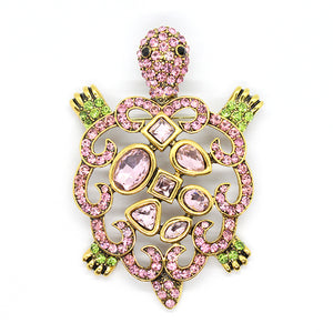 GOLD TURTLE BROOCH Pink Green STONES ( 1342 PNG )