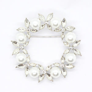Silver Brooch Clear Stones White Pearls ( 1351 S )