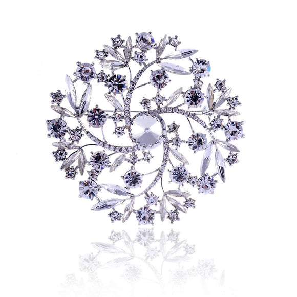 SILVER CLEAR FLOWER BROOCH STONES ( 1421 SCL )