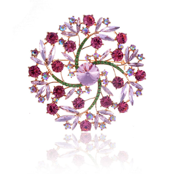 GOLD FLOWER BROOCH PINK GREEN STONES ( 1421 PNG )