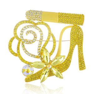 Gold Yellow Shoe Lipstick Brooch ( 1457 YLW )