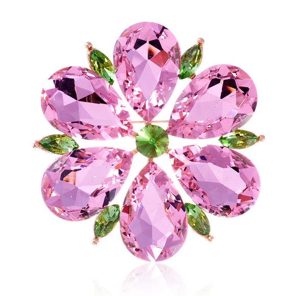 GOLD BROOCH PINK GREEN STONES ( 1468 PNG )