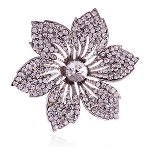 SILVER FLOWER BROOCH CLEAR STONES ( 1469 SCL )