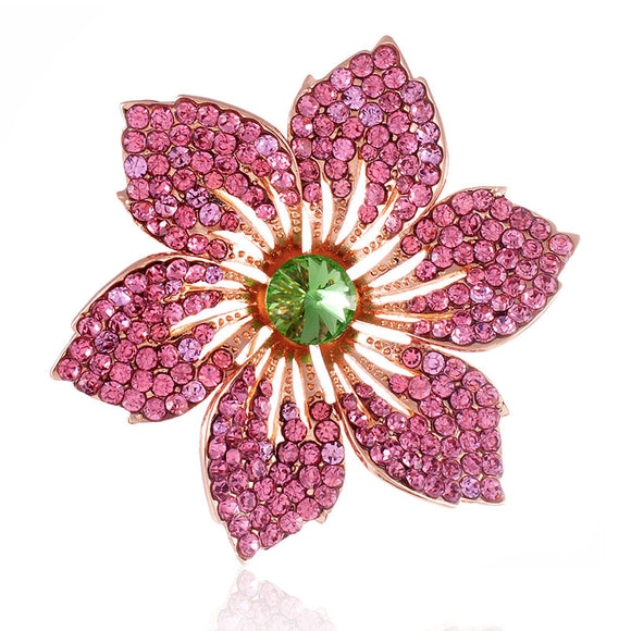 GOLD FLOWER BROOCH PINK GREEN STONES ( 1469 PNG )