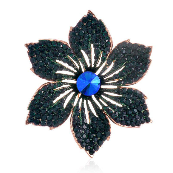 GOLD FLOWER BROOCH EMERALD GREEN STONES ( 1469 EM )