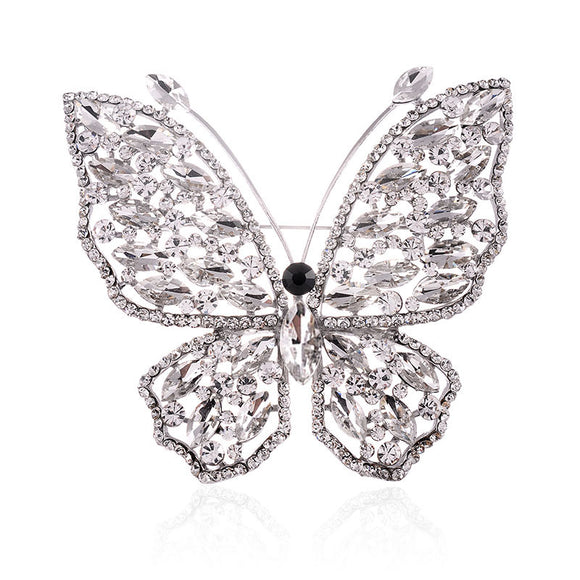 Silver BUTTERFLY BROOCH Clear STONES ( 1471 SCL )