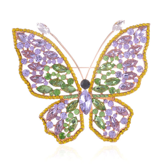 GOLD BUTTERFLY BROOCH PURPLE GREEN YELLOW STONES ( 1471 PPL )