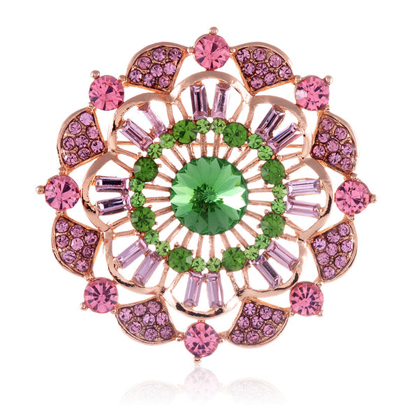 GOLD BROOCH PINK GREEN STONES ( 1472 PNG )