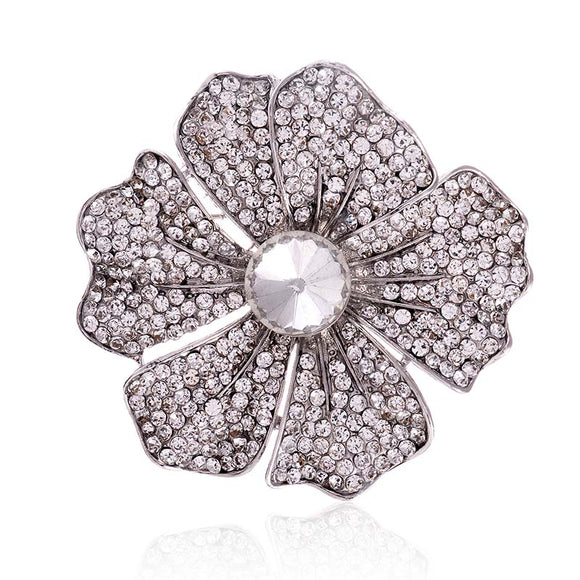 SILVER CLEAR FLOWER BROOCH ( 1480 SCL )