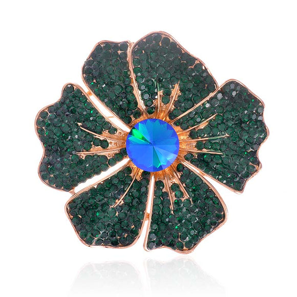 GOLD GREEN FLOWER BROOCH ( 1480 EM )