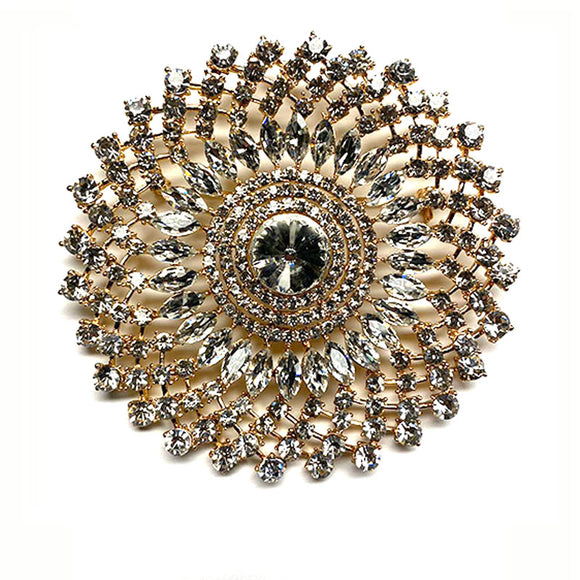 LARGE GOLD CLEAR BROOCH ( 1482 GCL )