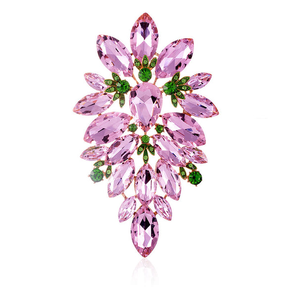 LARGE GOLD BROOCH PINK GREEN STONES ( 1493 PNG )