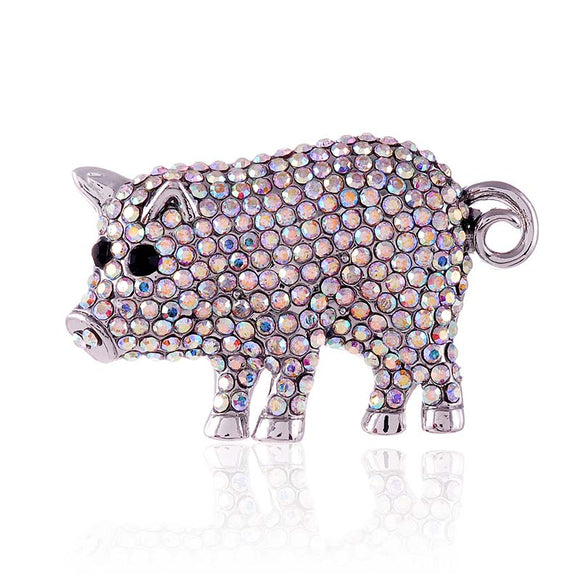 SILVER AB CRYSTAL PIG BROOCH ( 1497 SAB )