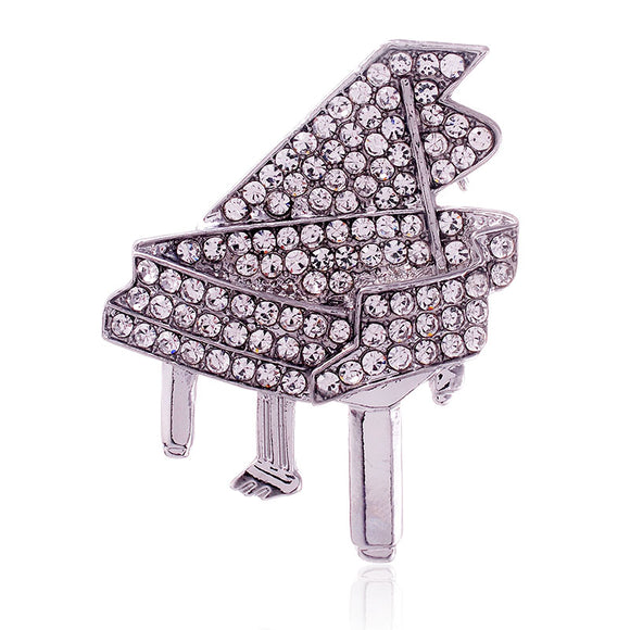 Silver Piano Brooch Clear Stones ( 1512 SCL )