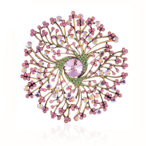 PINK AND GREEN LARGE FLOWER CRYSTAL BROOCH ( 1513 PNG )