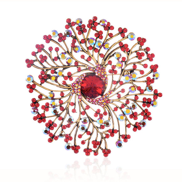 RED LARGE FLOWER CRYSTAL BROOCH ( 1513 RED )