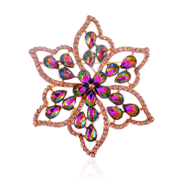 VITRAIL OIL SPILL CRYSTAL FLOWER PIN ( 1514 VM )