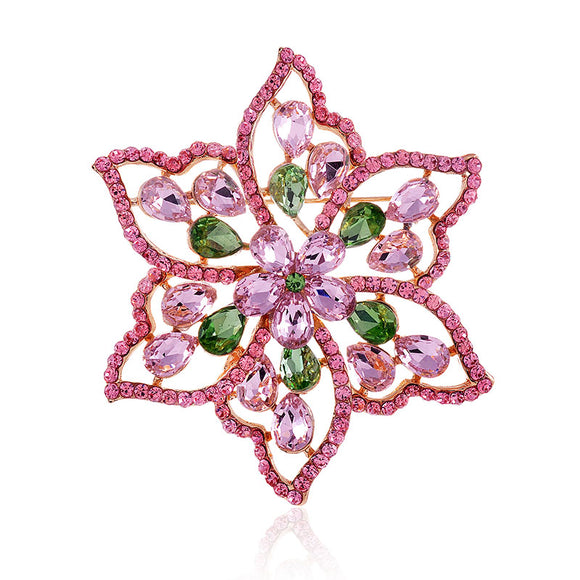 PINK GREEN CRYSTAL FLOWER PIN ( 1514 PNG )