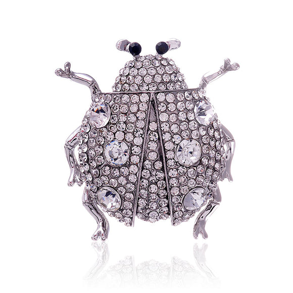 SILVER LADYBUG BROOCH CLEAR STONES ( 1515 SCL )